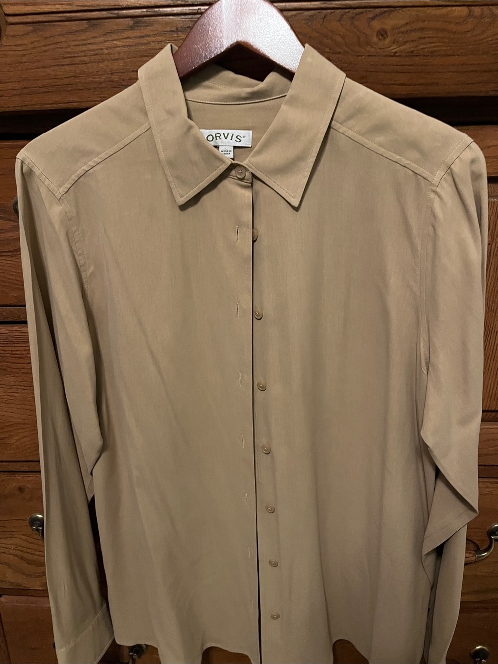 Orvis dark beige all silk blouse size large